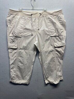 Old Navy White Cargo Pants XXL Tall 100% Cotton With Drawstring Waist Pockets